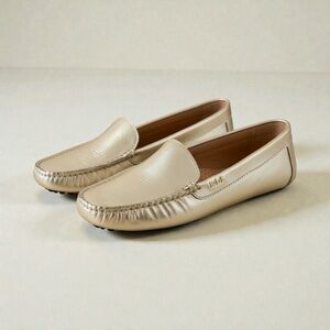 LAUREN RALPH LAUREN Metallic Leather Loafers in Gold Silver Size 7 NEW WOB